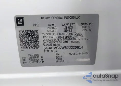 2018 Buick Enclave Avenir из США, поврежденный, VIN 5GAEVCKW5JJ220614